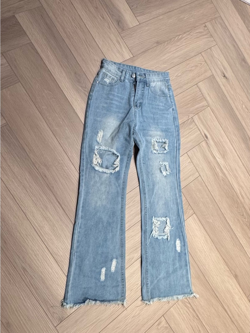 Light Blue Distressed Wide-Leg Women's Jeans